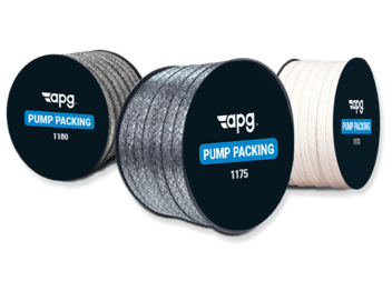 Three rolls of pump packing material with the APG logo