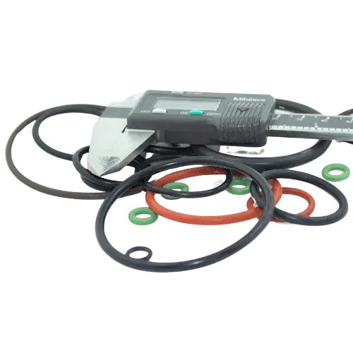 a digital slide measure on top of a small pile of mult-colored and sized o-rings